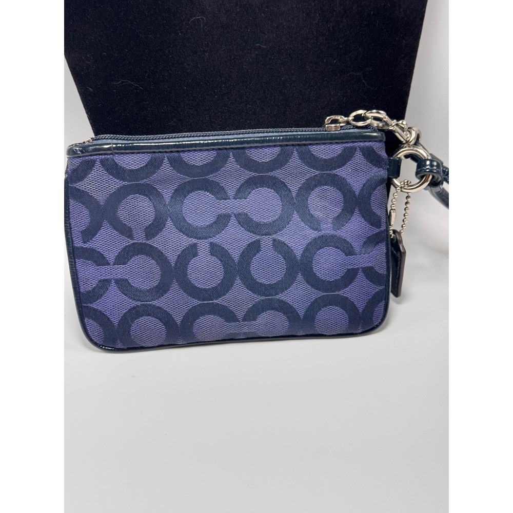 Coach Poppy Signature C Purple Jacquard Wristlet Pouch Silver Logo Plaque Bag - Picture 4 of 9